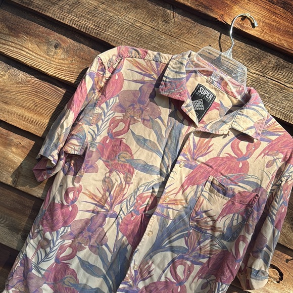 Super massive flamingo Hawaiian Floral Short Sleeve Button-Up Shirt - Picture 3 of 6